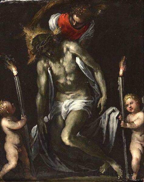 PALMA GIOVANE Christ supported by two cherubs supporting a Cero Spain oil painting art